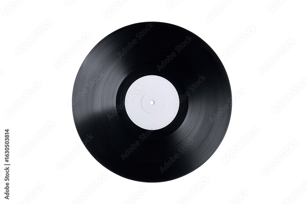 Obraz premium A black vinyl record with a white label, png, transparent
