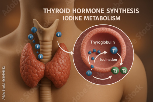 Thyroid Hormone Synthesis and Iodine Metabolism, Illustration