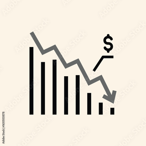 Visualize economic downturn with downward trend graph and dollar sign, perfect for financial analysis