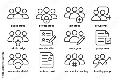 Social media icons set for community management and group interaction