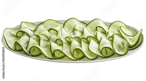 Wallpaper Mural Delicate cucumber ribbons artfully arranged on a white platter, perfect for healthy recipes and culinary inspiration isolated on white background  Torontodigital.ca