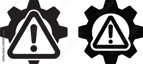 Gear Warning Icon, Error Settings Symbol, Alert Sign with Gear, System Warning Vector