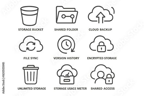 Cloud storage and backup icons for data management solutions