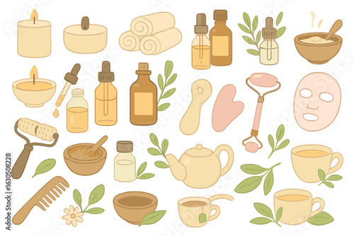 Wellness and self-care essentials displayed creatively with natural elements and soothing colors