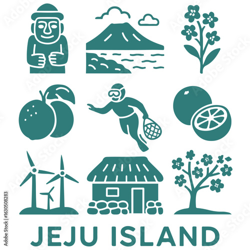 vector isolated green color jeju island traditional cultural symbols