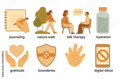 Exploring wellness activities for personal growth and mental health during a nature walk and therapy session