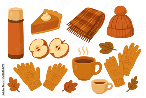 Cozy autumn collection featuring warm drinks, seasonal treats, and comfortable accessories for chilly days