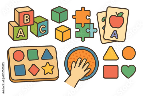 Educational toys set for children's learning and playtime in colorful design