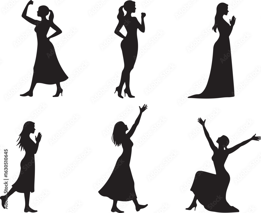 Obraz premium Elegant women poses celebrate success and achievement