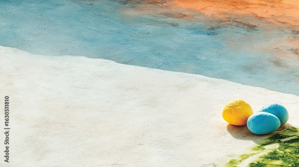 Naklejka premium Three colored orbs on a textured surface.