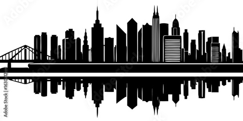 City Skyline Silhouette with Water Reflection