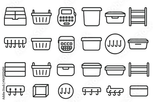 Collection of minimalistic storage icons for organizing and managing household items online