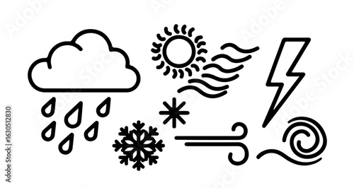Weather forecast icons set vector illustration sun cloud rain snow wind lightning climate meteorology 10 days