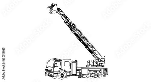 Fire truck with extended ladder vector illustration for emergency services and rescue operations design element