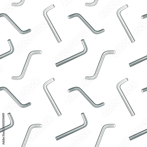 Hex key or allen wrench. Seamless pattern with keys.