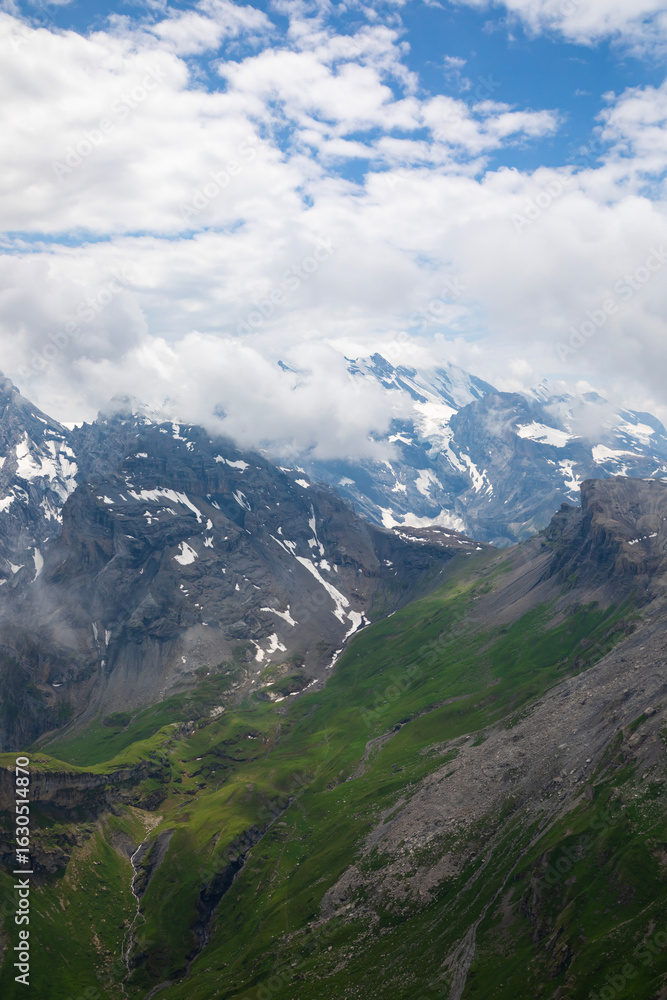 Fototapeta premium mountain landscape in the alps, vertical, with remnants of snow