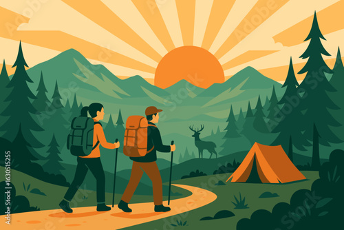 Hiking in the mountains at sunset with a deer sighting and camping gear in view