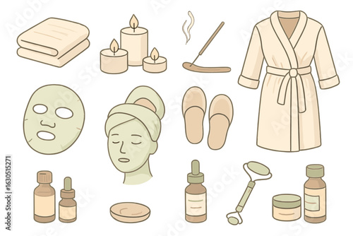 Relaxation and self-care items for a soothing spa day at home