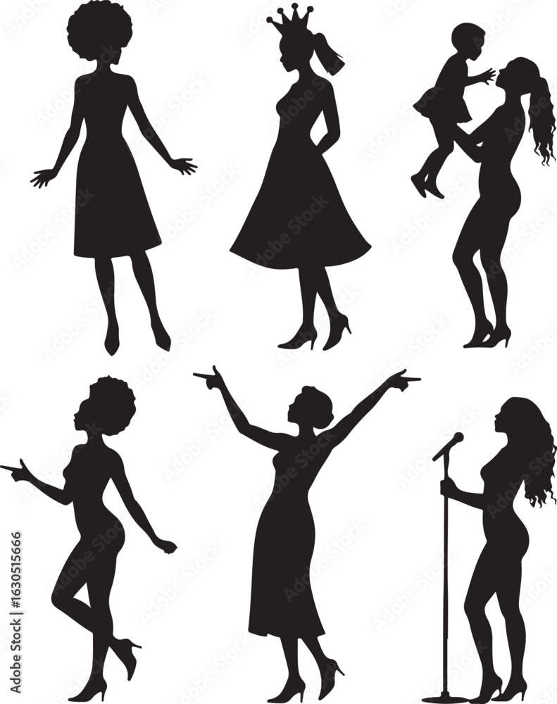 Obraz premium Diverse women silhouettes showing empowerment, joy, and performance