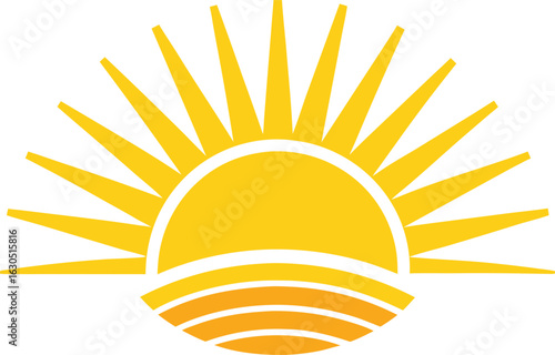 Bright yellow sunburst icon with arched rays and horizon lines symbolizing hope and new beginnings