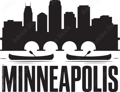 Minneapolis Skyline Silhouette with Bridge and Canoes