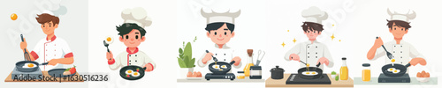 chef character vector frying eggs