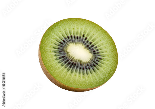 Freshly Cut Kiwi Fruit Slice Isolated on White.