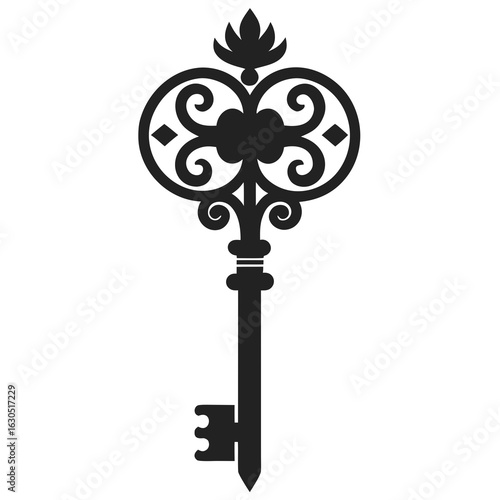 Ornate Antique Key Line Art Vector
