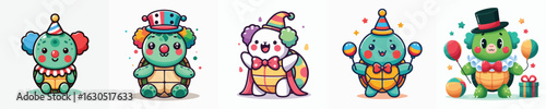 cute turtle vector wearing clown costume