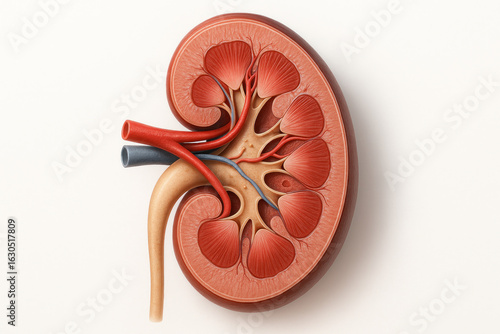 Human Kidney Cross Section Anatomy, Illustration