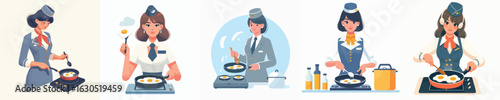 vector character of a flight attendant frying eggs