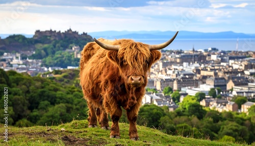 Highland cow overlooking city (1)