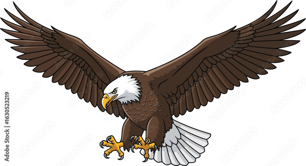 Obraz premium Vector art of bald eagle in flight with wings spread