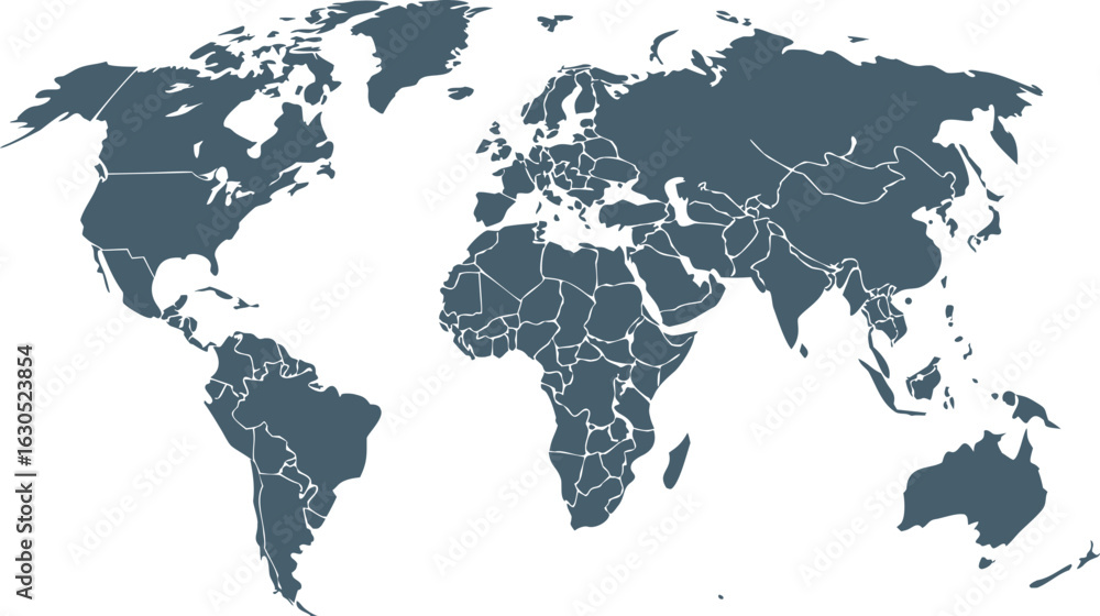 Obraz premium World map with country borders in dark blue on white background earth globe