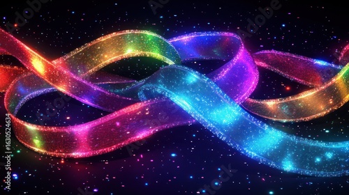 Abstract rainbow ribbons in space