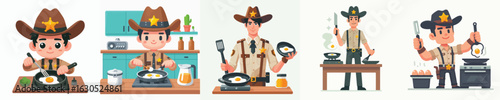 sheriff character vector frying eggs