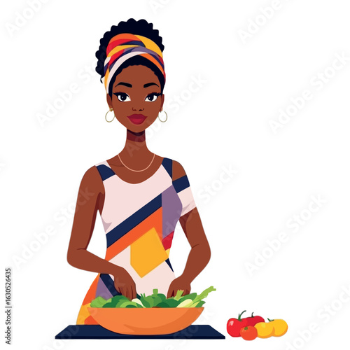 Vsai young woman preparing a healthy salad with fresh vegetables