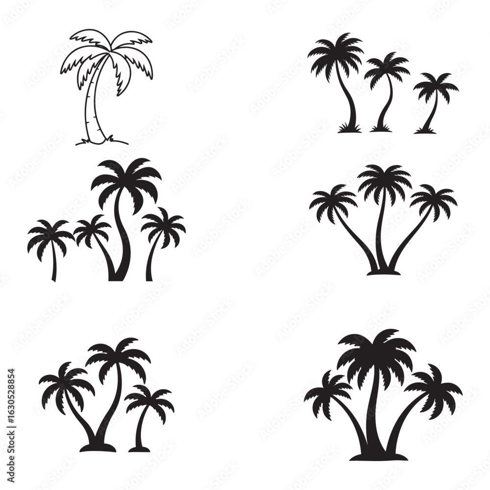Fototapeta premium Palm tree silhouette vector set