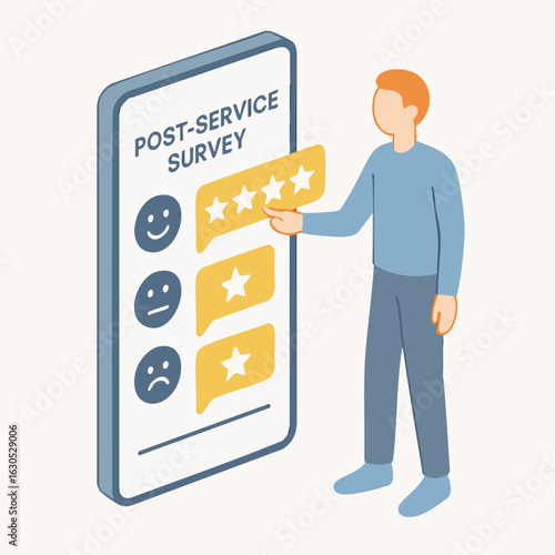 Isometric Detailed Post Service Survey on Mobile Phone Illustration