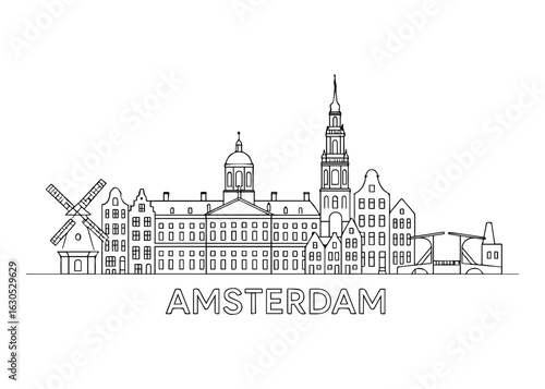 Amsterdam city skyline vector on white background
Vector line city skyline