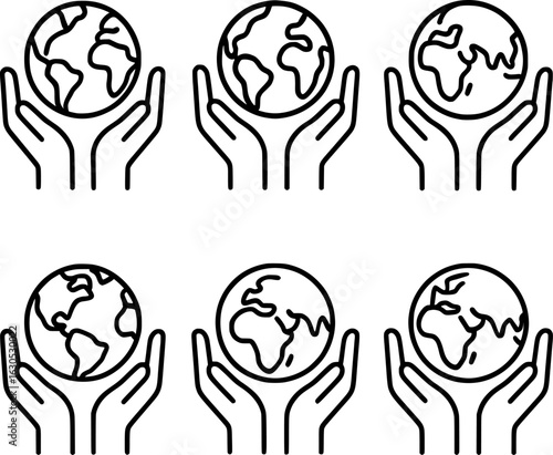 Earth held in caring hands environment protection icon collection 