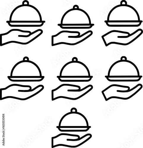 Serving tray on hand vector icon collection 
