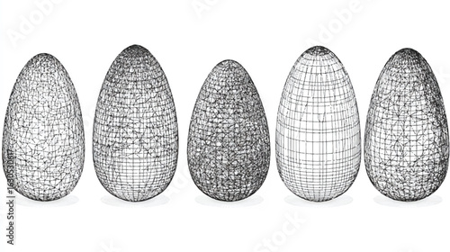 Abstract geometric eggs in varying levels of detail creating depth and dimension for modern design or Easter conceptualization