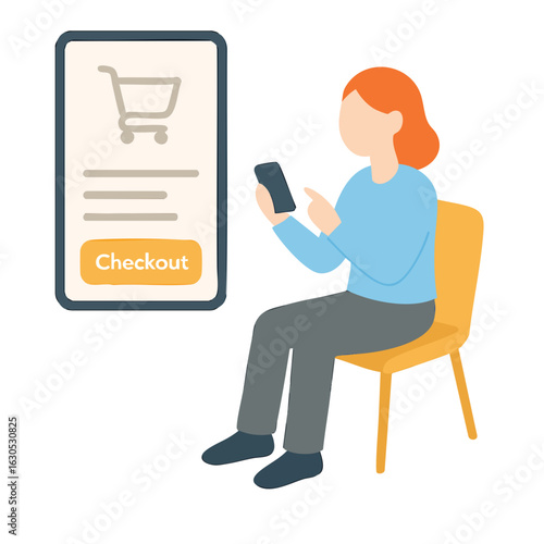 Flat Design Female Shopping Online with Smartphone Application Illustration