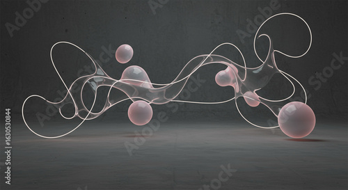 Minimalist concrete texture with glowing surreal shapes