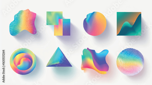 Abstract Geometric Shapes with Vibrant Gradient Colors and Soft Shadows for Modern Design Projects and Creative Backgrounds