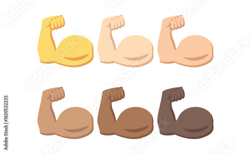 Diverse set of flexing arm emojis showcasing a range of skin tones and representing strength and inclusion