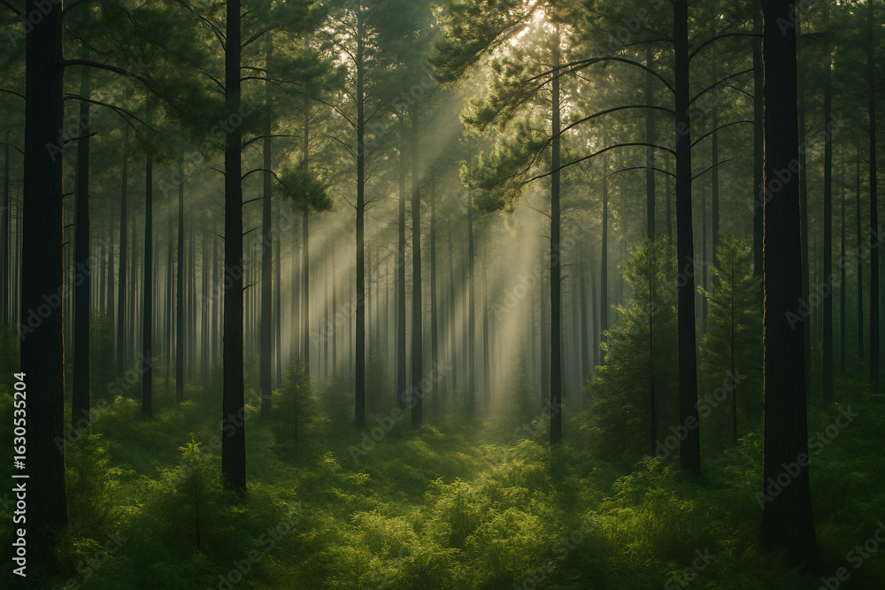 Fototapeta premium forest in the morning fog