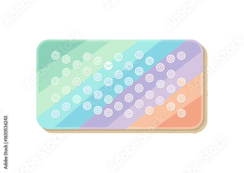 Acupressure sleep mat, flat vector illustration, minimal geometric shapes, pastel palette