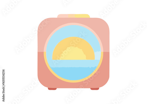 Smart alarm clock with sunrise simulation, flat vector illustration, minimal geometric shapes, pastel colors